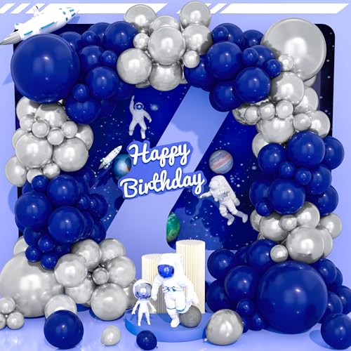 Marineblau Silber Ballon Bogen Kit, 120 Pcs Blau und Metallic Silber Luftballon Girlande Kit mit Verschiedenen Größen 18/12/10/5 Zoll für Männer Jungen Geburtstag Baby Shower Ruhestand Party Dekor von Party Forest