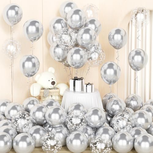 Metallic Silber Ballons mit Konfetti Ballons von Party Forest