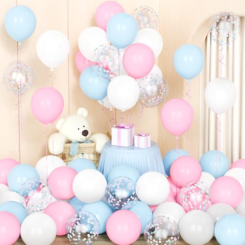 Rosa Blau und Weiß Ballons mit Konfetti Ballons von Party Forest