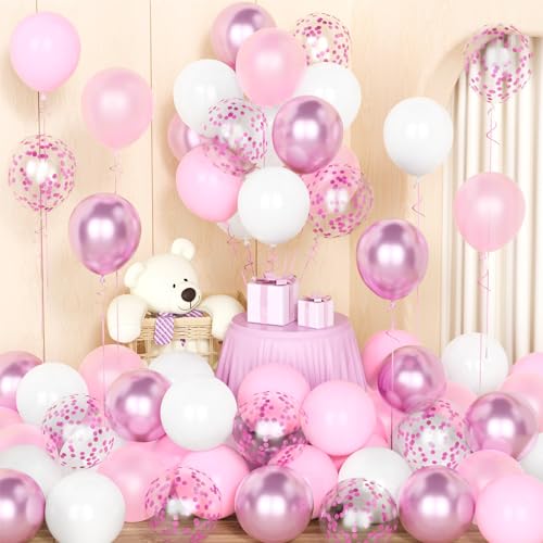 Rosa weiße Ballons mit Konfetti Ballons von Party Forest