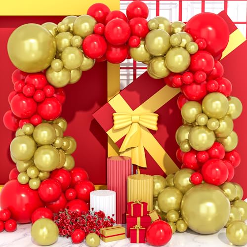 Rot Gold Ballon Bogen Kit, 120 Pcs Rot und Metallic Gold Luftballons Girlande Kit mit Verschiedenen Größen 18/12/10/5 Zoll für Valentins Hochzeit Geburtstag Jubiläum Party Dekorationen von Party Forest
