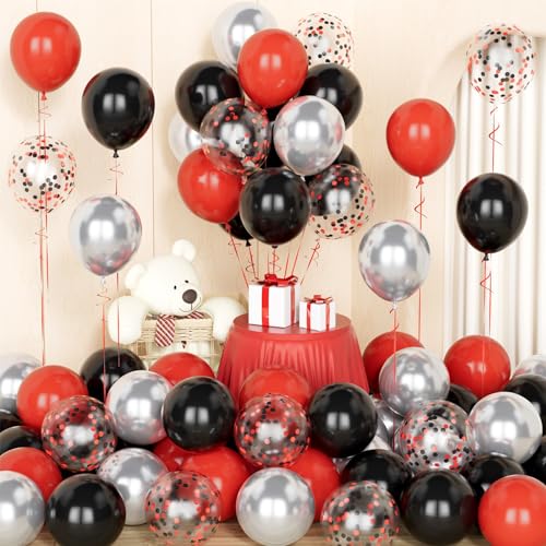 Rote schwarze und silberne Ballons mit Konfetti Ballons von Party Forest