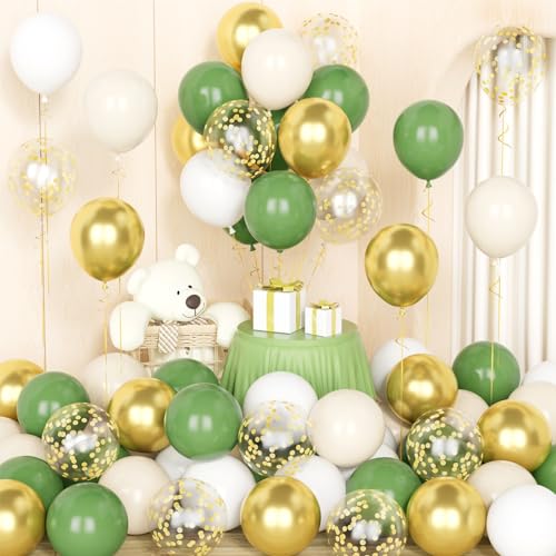Salbei Grün Sand Weiß und Gold Ballons mit Konfetti Ballons von Party Forest