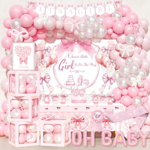 Party Inspo Rosa Schleife Babyparty-Dekorationen, Babyparty-Dekorationen für Mädchen, kokette Babyparty-Dekorationen, Schleifen-Thema-Hintergrund, Ballon-Banner, Tischdecke, Schärpe für Mädchen Party Inspo Rosa Schleife Babyparty-Dekorationen, Babyparty-Dekorationen für Mädchen, kokette Babyparty-Dekorationen, Schleifen-Thema-Hintergrund, Ballon-Banner, Tischdecke, Schärpe für Mädchen von Party Inspo
