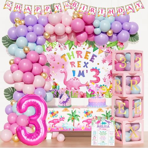 Party Inspo Three Rex Birthday Decorations Girl, Dinosaurier 3rd Birthday Decorations for Girl, Dino 3 Rex Themed Backdrop Balloon Banner Tablecloth Cake Topper Box for Pink 3 Year Old Birthday Girl Party Inspo Three Rex Birthday Decorations Girl, Dinosaurier 3rd Birthday Decorations for Girl, Dino 3 Rex Themed Backdrop Balloon Banner Tablecloth Cake Topper Box for Pink 3 Year Old Birthday Girl von Party Inspo