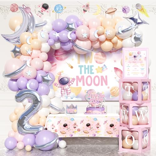 Party Inspo Two The Moon Geburtstagsdekorationen Mädchen, Weltraum 2. Geburtstag Dekorationen, Weltraum Astronaut Themed Hintergrund Ballon Banner Tischdecke Kuchen Topper Krone Boxen für 2 Jahre Party Inspo Two The Moon Geburtstagsdekorationen Mädchen, Weltraum 2. Geburtstag Dekorationen, Weltraum Astronaut Themed Hintergrund Ballon Banner Tischdecke Kuchen Topper Krone Boxen für 2 Jahre von Party Inspo