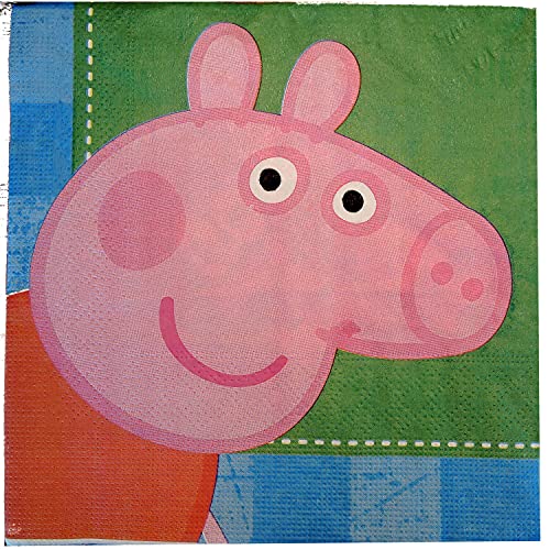 16 Stück, Peppa Pig Servietten 33 x 33 cm mit Herzen und grünem Hintergrund für Ihre Geburtstagparty und Tischdekorationen (Peppa Pig 16 Servietten) von Party Nation