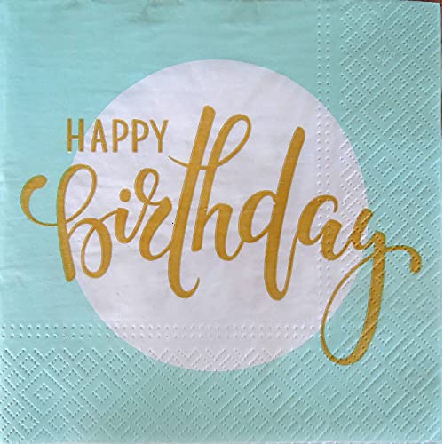 20 Stück, elegante Happy Birthday Servietten 33 x 33 cm Mint-grün Gold für Ihre Geburtstagparty und Tischdekorationen (Happy Birthday #2) von Party Nation