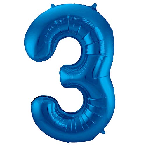 Folienballon 86 cm Blau Zahlenballon, Luftballon, Geburtstag, Zahl für Helium und Luftfüllung geeignet (Zahl: 3) von Party Nation