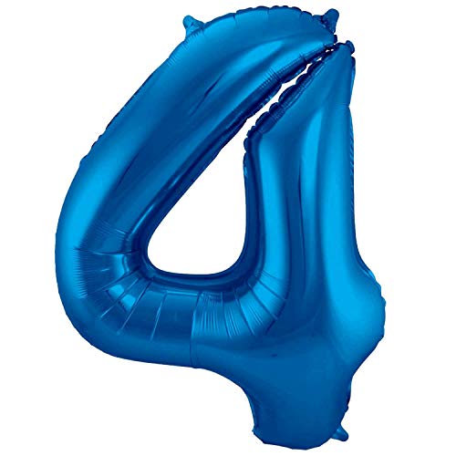 Folienballon 86 cm Blau Zahlenballon, Luftballon, Geburtstag, Zahl für Helium und Luftfüllung geeignet (Zahl: 4) von Party Nation