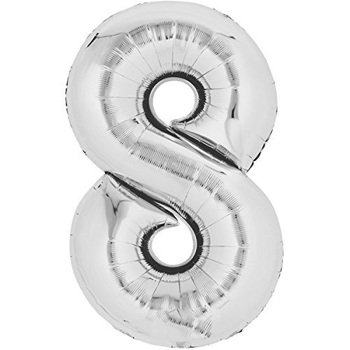 Folienballon 86 cm Silber 8 Zahlenballon, Luftballon, Geburtstag, Zahl für Helium und Luftfüllung geeignet Happy Birthday (Silber, 8) von Party Nation