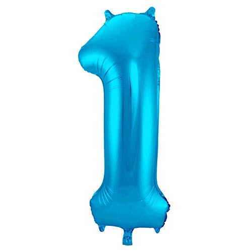Folienballon 86 cm Zahlenballon, Luftballon, Geburtstag, Zahl für Helium und Luftfüllung geeignet Happy Birthday (Blau/Türkis, 1) von Party Nation