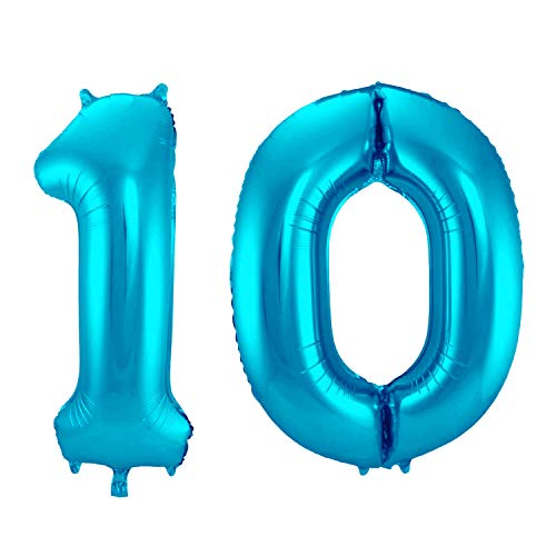 Folienballon 86 cm Zahlenballon, Luftballon, Geburtstag, Zahl für Helium und Luftfüllung geeignet Happy Birthday (Blau/Türkis, 10) von Party Nation