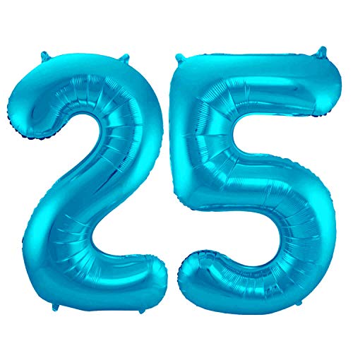 Folienballon 86 cm Zahlenballon, Luftballon, Geburtstag, Zahl für Helium und Luftfüllung geeignet Happy Birthday (Blau/Türkis, 25) von Party Nation