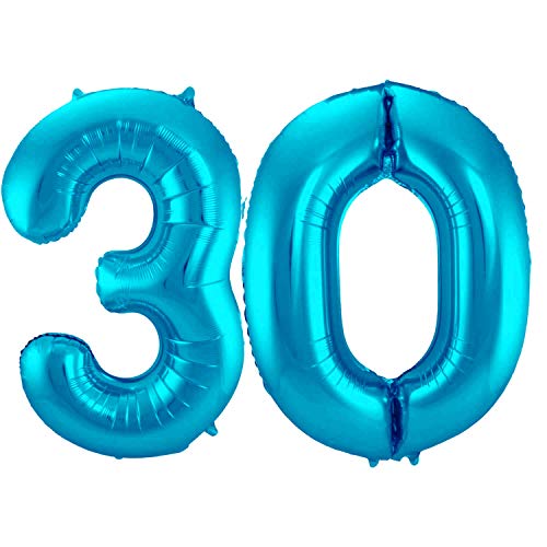 Folienballon 86 cm Zahlenballon, Luftballon, Geburtstag, Zahl für Helium und Luftfüllung geeignet Happy Birthday (Blau/Türkis, 30) von Party Nation