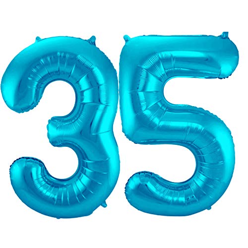 Folienballon 86 cm Zahlenballon, Luftballon, Geburtstag, Zahl für Helium und Luftfüllung geeignet Happy Birthday (Blau/Türkis, 35) von Party Nation