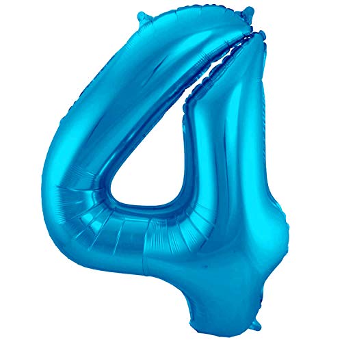 Folienballon 86 cm Zahlenballon, Luftballon, Geburtstag, Zahl für Helium und Luftfüllung geeignet Happy Birthday (Blau/Türkis, 4) von Party Nation