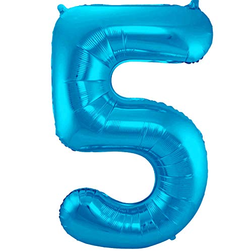 Folienballon 86 cm Zahlenballon, Luftballon, Geburtstag, Zahl für Helium und Luftfüllung geeignet Happy Birthday (Blau/Türkis, 5) von Party Nation