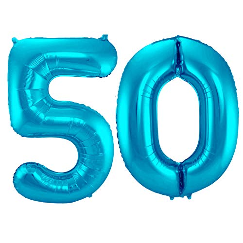 Folienballon 86 cm Zahlenballon, Luftballon, Geburtstag, Zahl für Helium und Luftfüllung geeignet Happy Birthday (Blau/Türkis, 50) von Party Nation