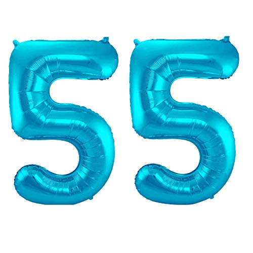 Folienballon 86 cm Zahlenballon, Luftballon, Geburtstag, Zahl für Helium und Luftfüllung geeignet Happy Birthday (Blau/Türkis, 55) von Party Nation