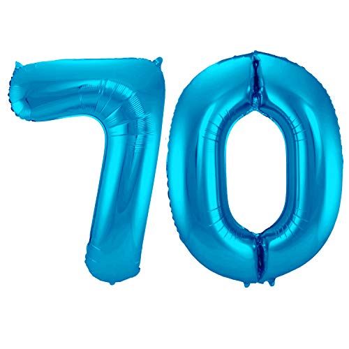 Folienballon 86 cm Zahlenballon, Luftballon, Geburtstag, Zahl für Helium und Luftfüllung geeignet Happy Birthday (Blau/Türkis, 70) von Party Nation