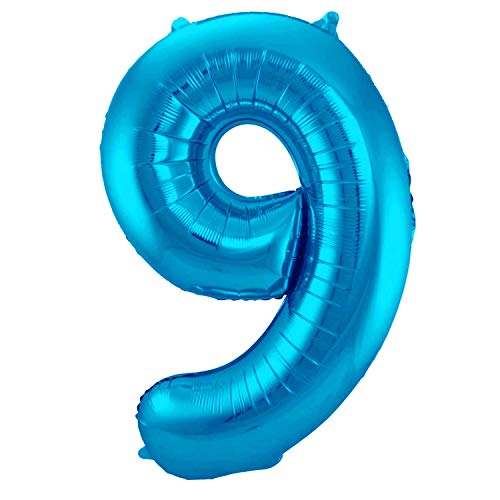 Folienballon 86 cm Zahlenballon, Luftballon, Geburtstag, Zahl für Helium und Luftfüllung geeignet Happy Birthday (Blau/Türkis, 9) von Party Nation