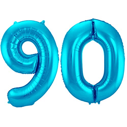 Folienballon 86 cm Zahlenballon, Luftballon, Geburtstag, Zahl für Helium und Luftfüllung geeignet Happy Birthday (Blau/Türkis, 90) von Party Nation