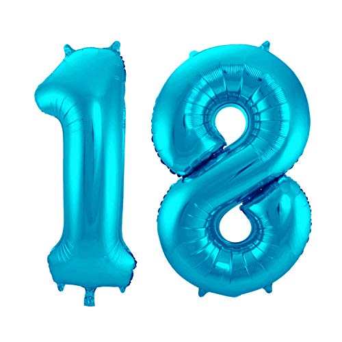 Folienballon 86 cm Zahlenballon, Luftballon, Geburtstag, Zahl für Helium und Luftfüllung geeignet Happy Birthday (Blau/Türkis, 18) von Party Nation