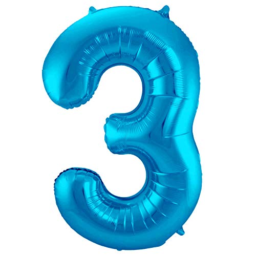Folienballon 86 cm Zahlenballon, Luftballon, Geburtstag, Zahl für Helium und Luftfüllung geeignet Happy Birthday (Blau/Türkis, 3) von Party Nation