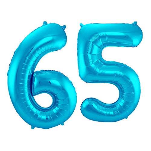 Folienballon 86 cm Zahlenballon, Luftballon, Geburtstag, Zahl für Helium und Luftfüllung geeignet Happy Birthday (Blau/Türkis, 65) von Party Nation