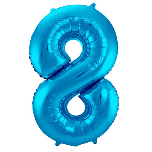 Folienballon 86 cm Zahlenballon, Luftballon, Geburtstag, Zahl für Helium und Luftfüllung geeignet Happy Birthday (Blau/Türkis, 8) von Party Nation