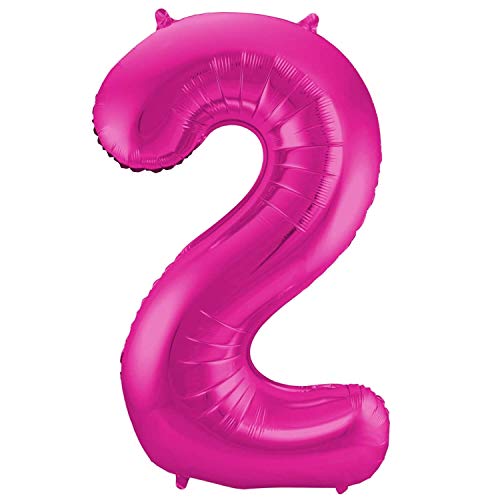 Folienballon 86 cm Zahlenballon, Luftballon, Geburtstag, Zahl für Helium und Luftfüllung geeignet Happy Birthday (Pink/Magenta, 2) von Party Nation