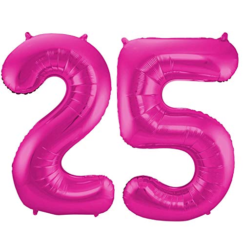 Folienballon 86 cm Zahlenballon, Luftballon, Geburtstag, Zahl für Helium und Luftfüllung geeignet Happy Birthday (Pink/Magenta, 25) von Party Nation