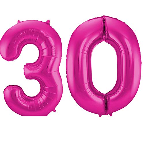 Folienballon 86 cm Zahlenballon, Luftballon, Geburtstag, Zahl für Helium und Luftfüllung geeignet Happy Birthday (Pink/Magenta, 30) von Party Nation
