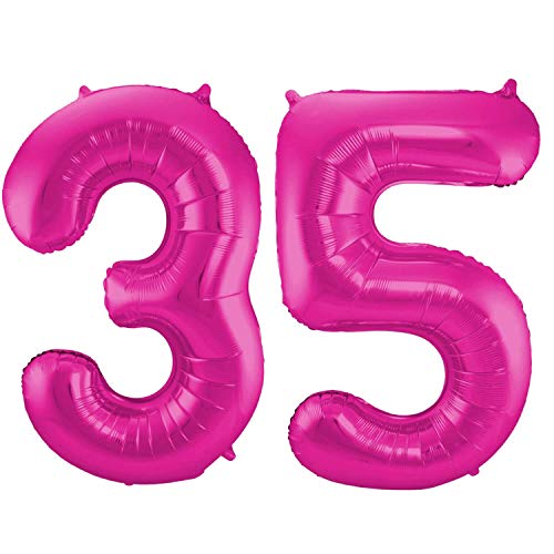 Folienballon 86 cm Zahlenballon, Luftballon, Geburtstag, Zahl für Helium und Luftfüllung geeignet Happy Birthday (Pink/Magenta, 35) von Party Nation