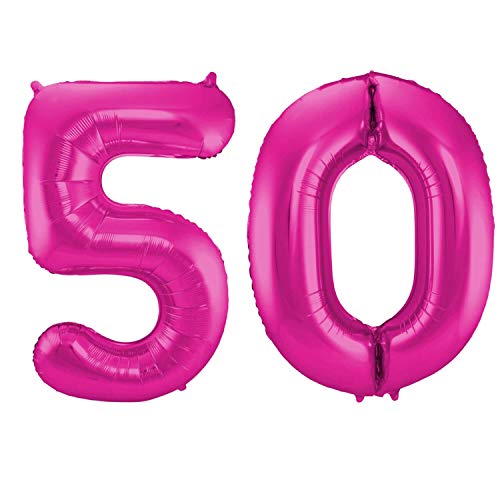 Folienballon 86 cm Zahlenballon, Luftballon, Geburtstag, Zahl für Helium und Luftfüllung geeignet Happy Birthday (Pink/Magenta, 50) von Party Nation
