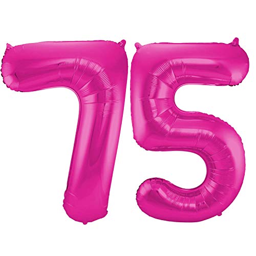 Folienballon 86 cm Zahlenballon, Luftballon, Geburtstag, Zahl für Helium und Luftfüllung geeignet Happy Birthday (Pink/Magenta, 75) von Party Nation