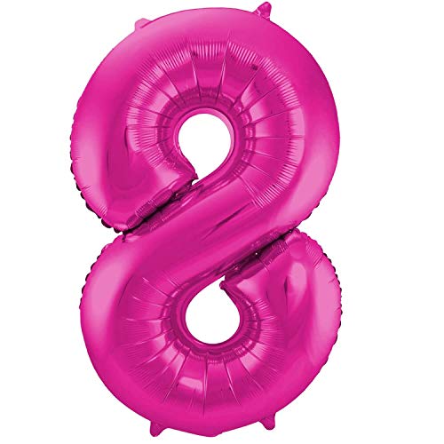 Folienballon 86 cm Zahlenballon, Luftballon, Geburtstag, Zahl für Helium und Luftfüllung geeignet Happy Birthday (Pink/Magenta, 8) von Party Nation