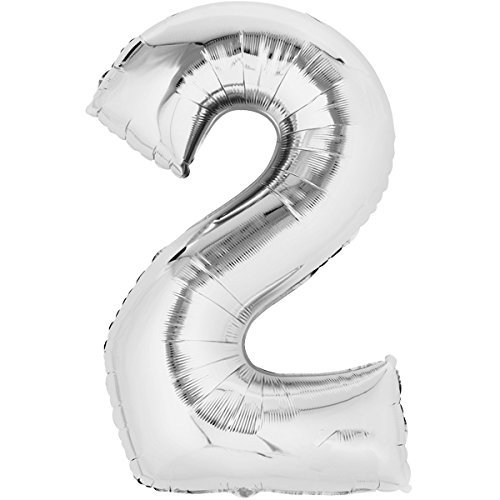 Folienballon 86cm Silber 2 Zahlenballon, Luftballon, Geburtstag, Zahl für Helium und Luftfüllung geeignet Happy Birthday (Silber, 2) von Party Nation