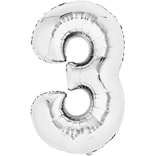Folienballon 86cm Silber 3 Zahlenballon, Luftballon, Geburtstag, Zahl für Helium und Luftfüllung geeignet Happy Birthday (Silber, 3) von Party Nation