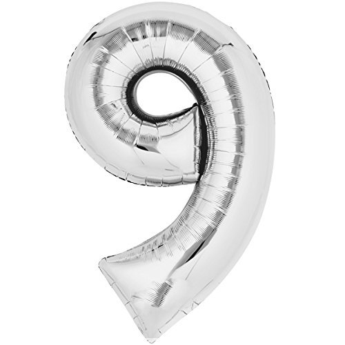 Folienballon 86cm Silber 9 Zahlenballon, Luftballon, Geburtstag, Zahl für Helium und Luftfüllung geeignet Happy Birthday (Silber, 9) von Party Nation