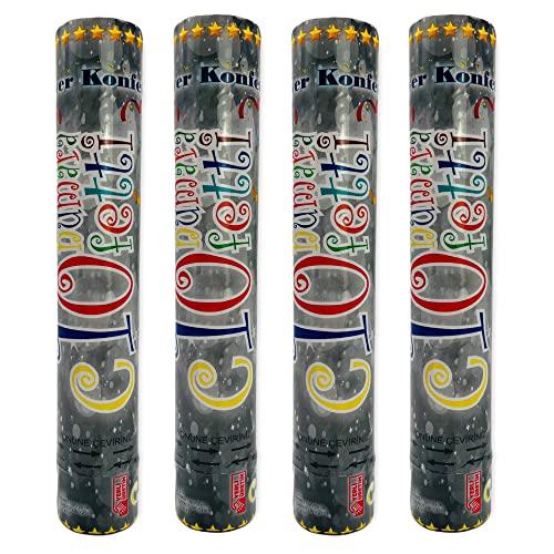 Party Popper Konfetti, 30 cm Silber, 5 m Effekthöhe, Konfetti-Shooter, Kanone für Silvester, Geburtstag, Privatfeier, Party von Party Popper