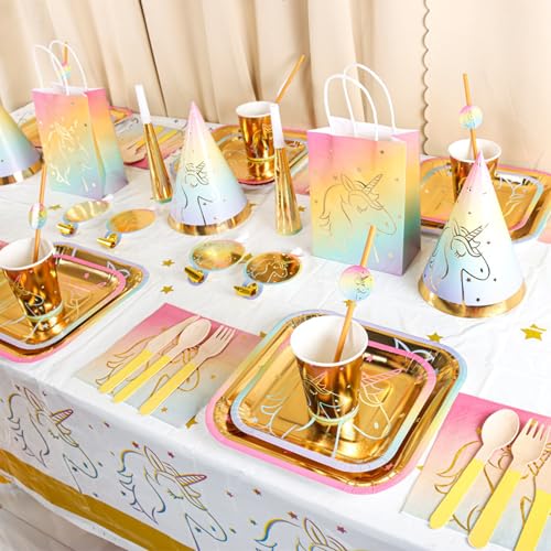 Einhorn Party Supplies Set - Komplettes Geburtstagsdekorationspaket mit Geschirr, Trinkgeschirr, Ballon-Set, Banner, Kerze, Kuchenaufsätzen, Geburtstagshüten und Partydekor für magisches Einhorn-Thema Einhorn Party Supplies Set - Komplettes Geburtstagsdekorationspaket mit Geschirr, Trinkgeschirr, Ballon-Set, Banner, Kerze, Kuchenaufsätzen, Geburtstagshüten und Partydekor für magisches Einhorn-Thema von Party Ready