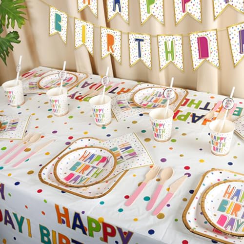 Geburtstag Party Supplies Set - Komplettes Dekorationspaket mit Geschirr, Trinkgeschirr, Luftballons, Banner, Kuchenaufsätzen, Kerzen, Party Blowouts, Hüten und Partydekor für Geburtstagsfeiern von Party Ready