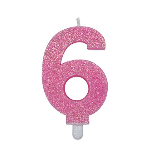Kerze Zahl 6 Wachs Sweety Rosa Glitter 9cm von Party Store web by casa dolce casa