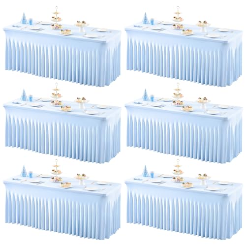 6 Packungen Babyblaue Tischdecken für rechteckige Tische, einteilig, knitterfrei, Stretch-Spandex-Tischdecken mit Rock für Veranstaltung, Bankett, Hochzeit, Geburtstag, Party 6 Packungen Babyblaue Tischdecken für rechteckige Tische, einteilig, knitterfrei, Stretch-Spandex-Tischdecken mit Rock für Veranstaltung, Bankett, Hochzeit, Geburtstag, Party von Party Talk