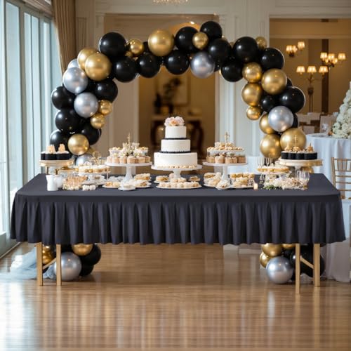 Party Talk Tischdecke für rechteckige Tische, dekorativer Tischschutz, knitterfrei, wiederverwendbar, für Bankett, Buffet, Abendessen, Hochzeit, Babyparty, Meetings, Events, 2,4 m, Schwarz von Party Talk