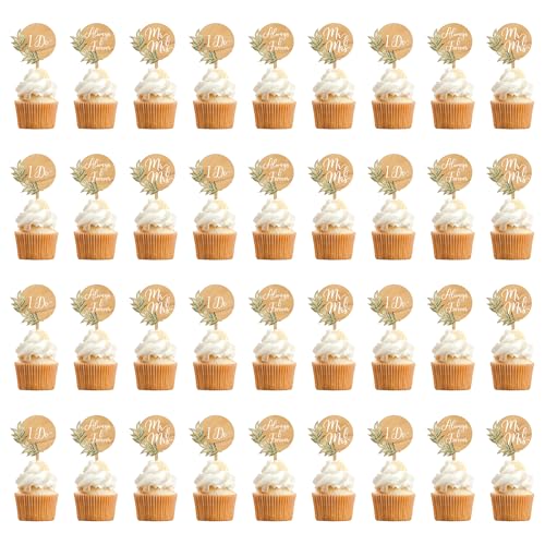 Party to Be 36 PCS Hochzeit Cupcake Toppers Grün Mr & Mrs Hochzeit Kuchen Cupcake Dekorationen in Holz von Party to Be