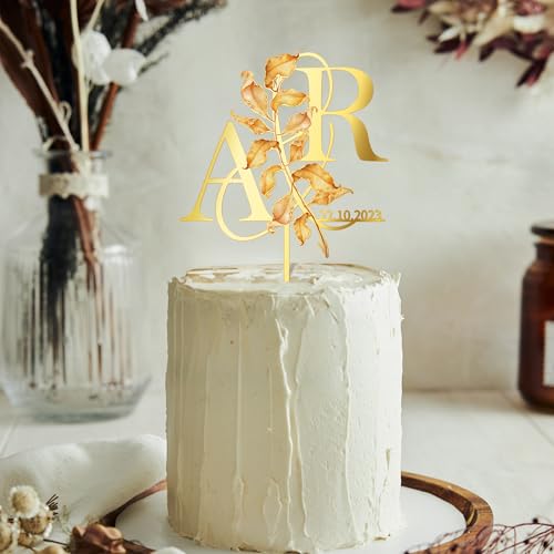Party to Be Herbst Cake Topper Hochzeit Personalisiert Hochzeitstorte Deko in Acryl Custom Braut und Bräutigam Tortenstecker mit Namen Initialen (Herbst Blätter) von Party to Be