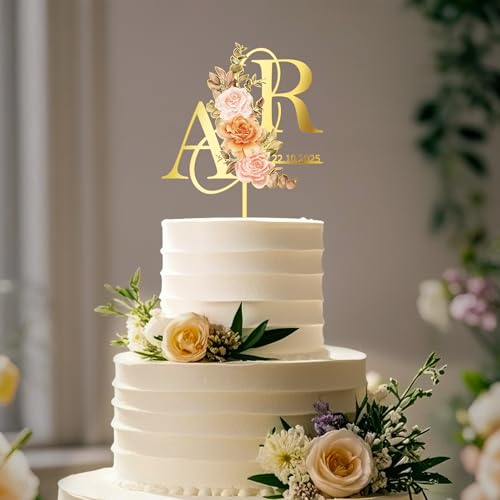 Party to Be Herbst Cake Topper Hochzeit Personalisiert Hochzeitstorte Deko in Acryl Custom Braut und Bräutigam Tortenstecker mit Namen Initialen (Herbst Blumen) von Party to Be